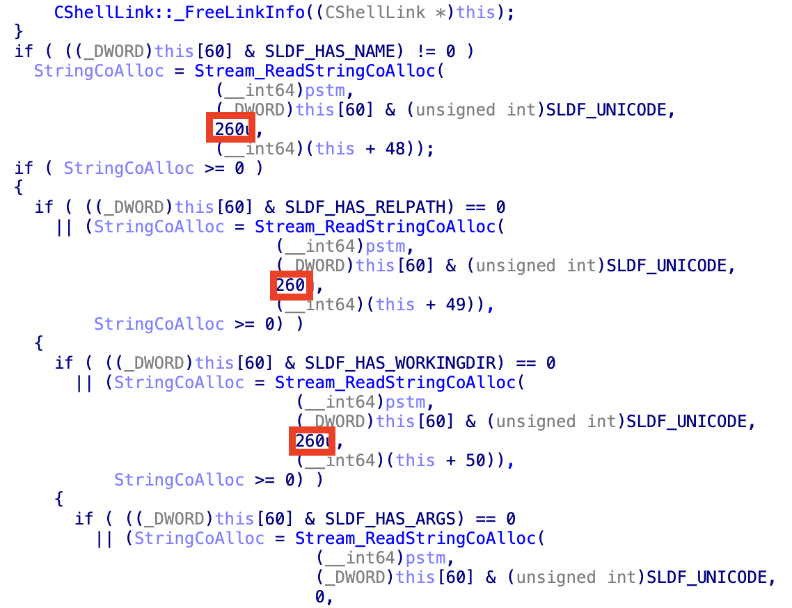Figure 4 - Actual Windows 11 implementation of StringData parsing in LNK files, as disassembled
