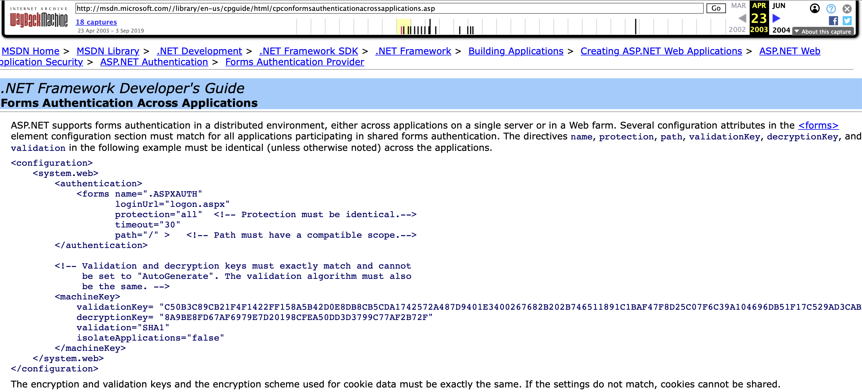 Figure 2 - MSDN article originally referencing the exploited encryption secrets