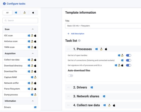 Investigation tool for cybersecurity - Create jobs templates